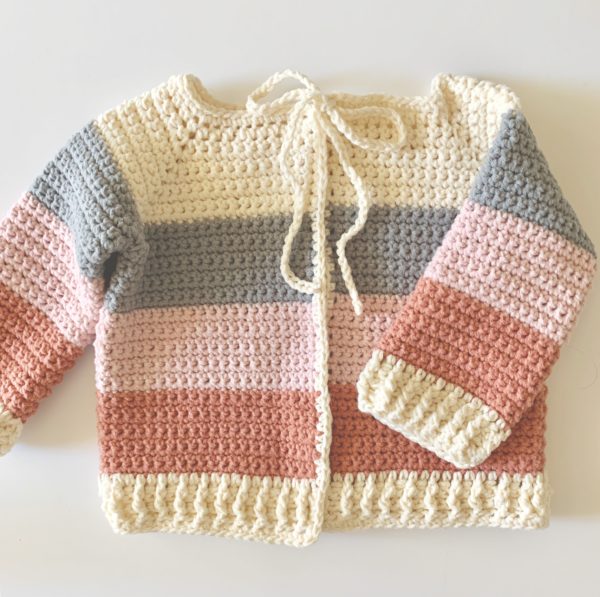 Crochet Four Color Baby Sweater in pinks