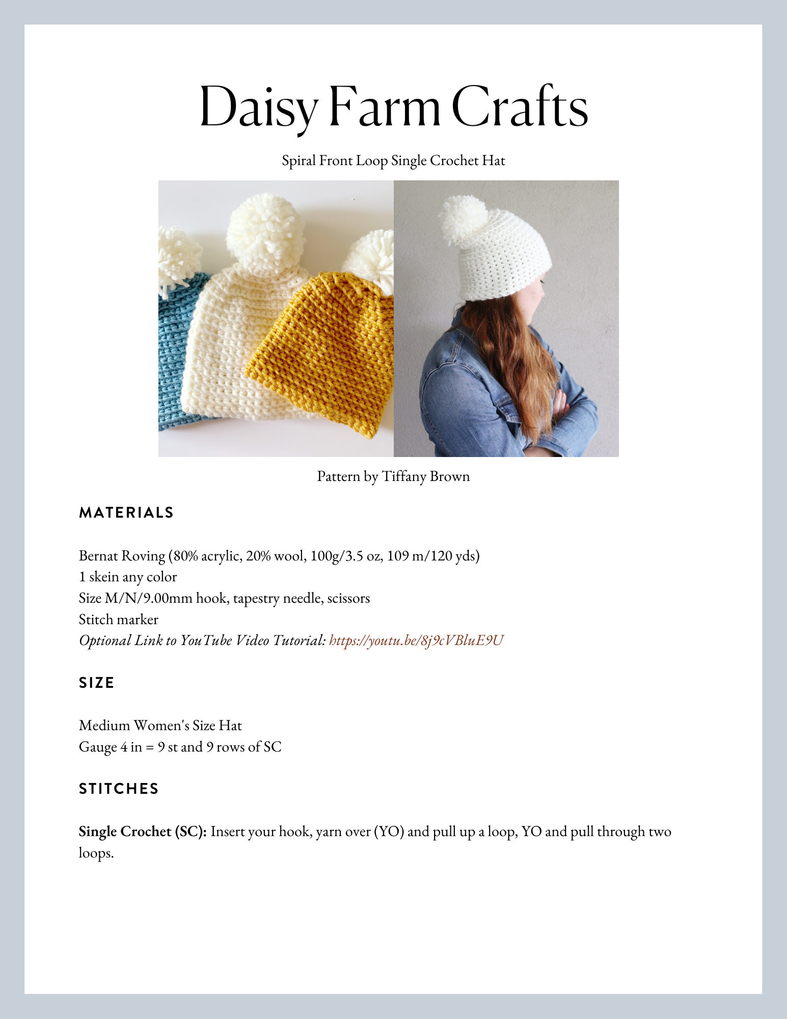 Spiral Front Loop Single Crochet Hat - Daisy Farm Crafts