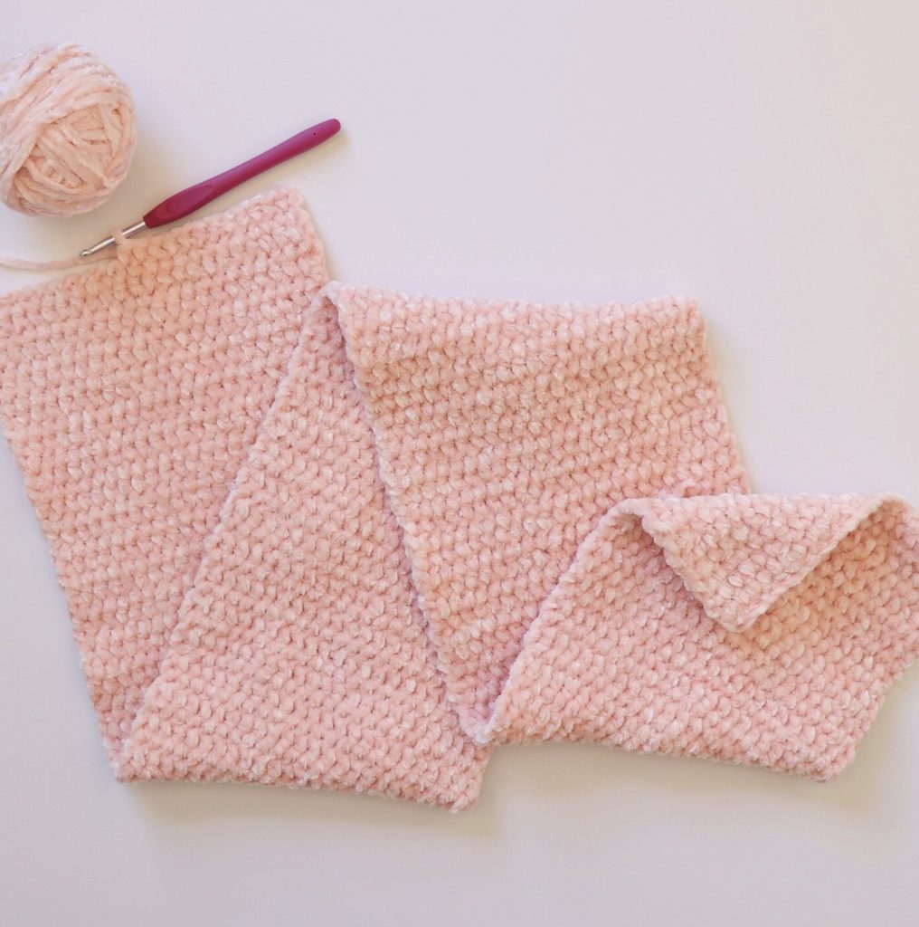 Simple Crochet Velvet Infinity Scarf in progress