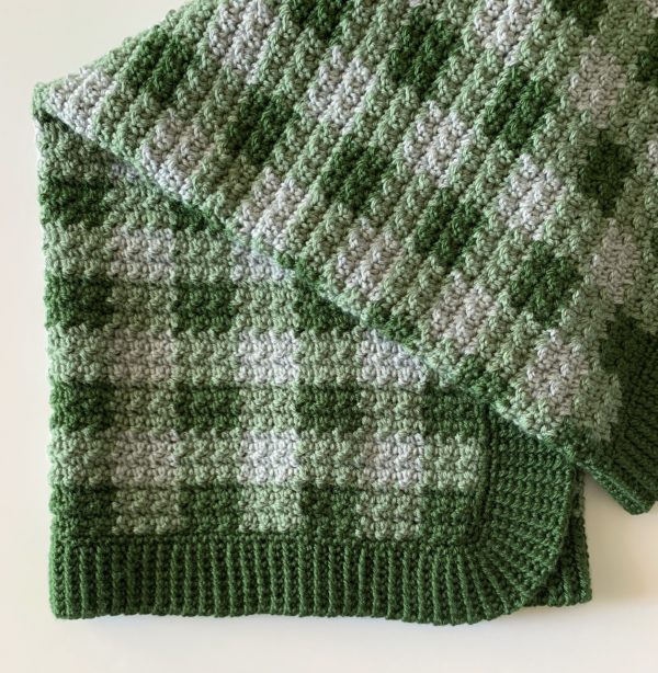 Crochet Green Gingham Blanket folded