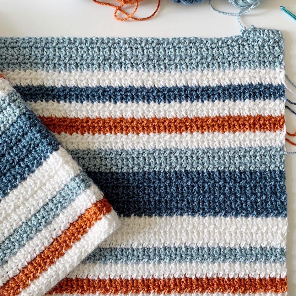 country blue stripes blanket in progress