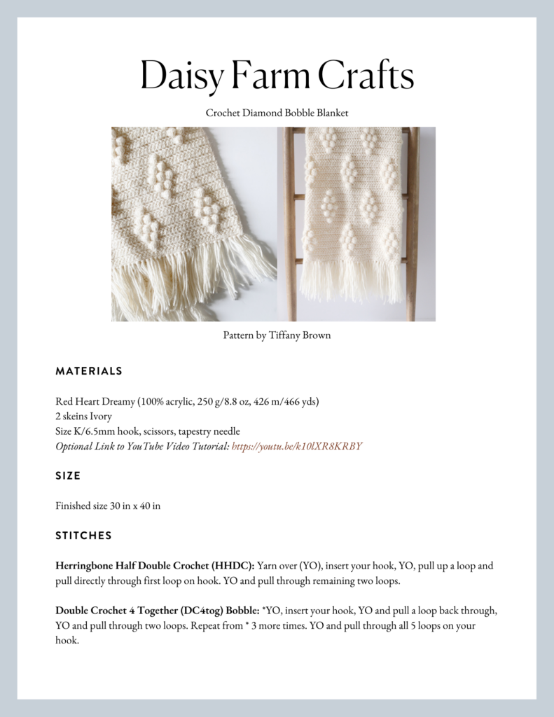 Crochet Diamond Bobble Blanket Daisy Farm Crafts