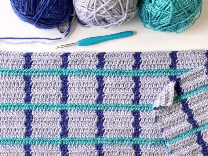 Crochet Three Color Windowpane Baby Blanket