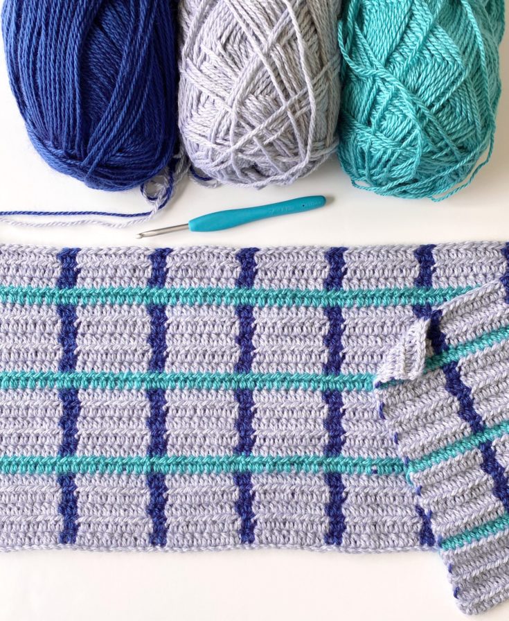 Crochet Three Color Windowpane Baby Blanket