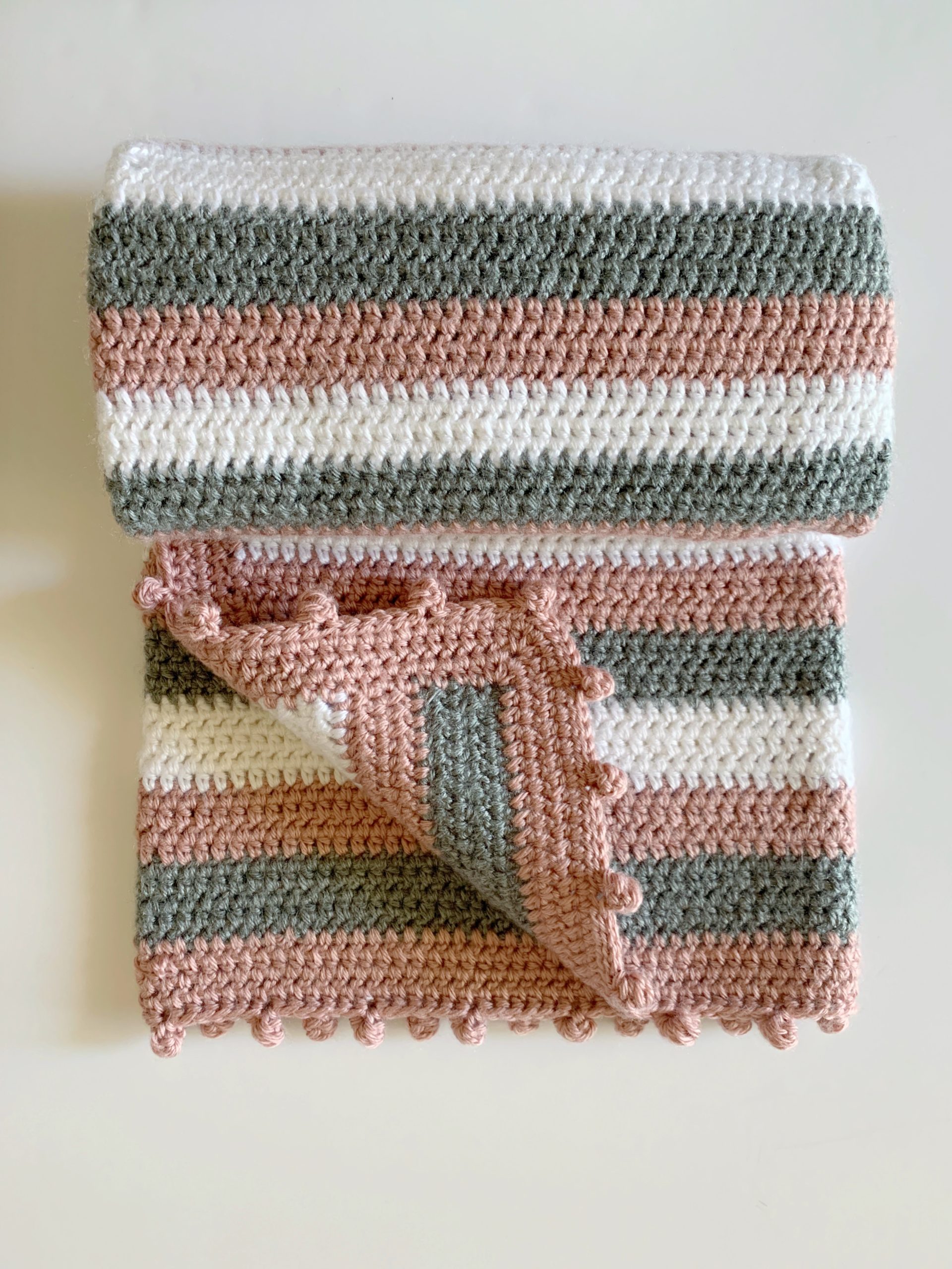 Beginner Soft Stripes and Dot Border Crochet Baby Blanket | Daisy Farm