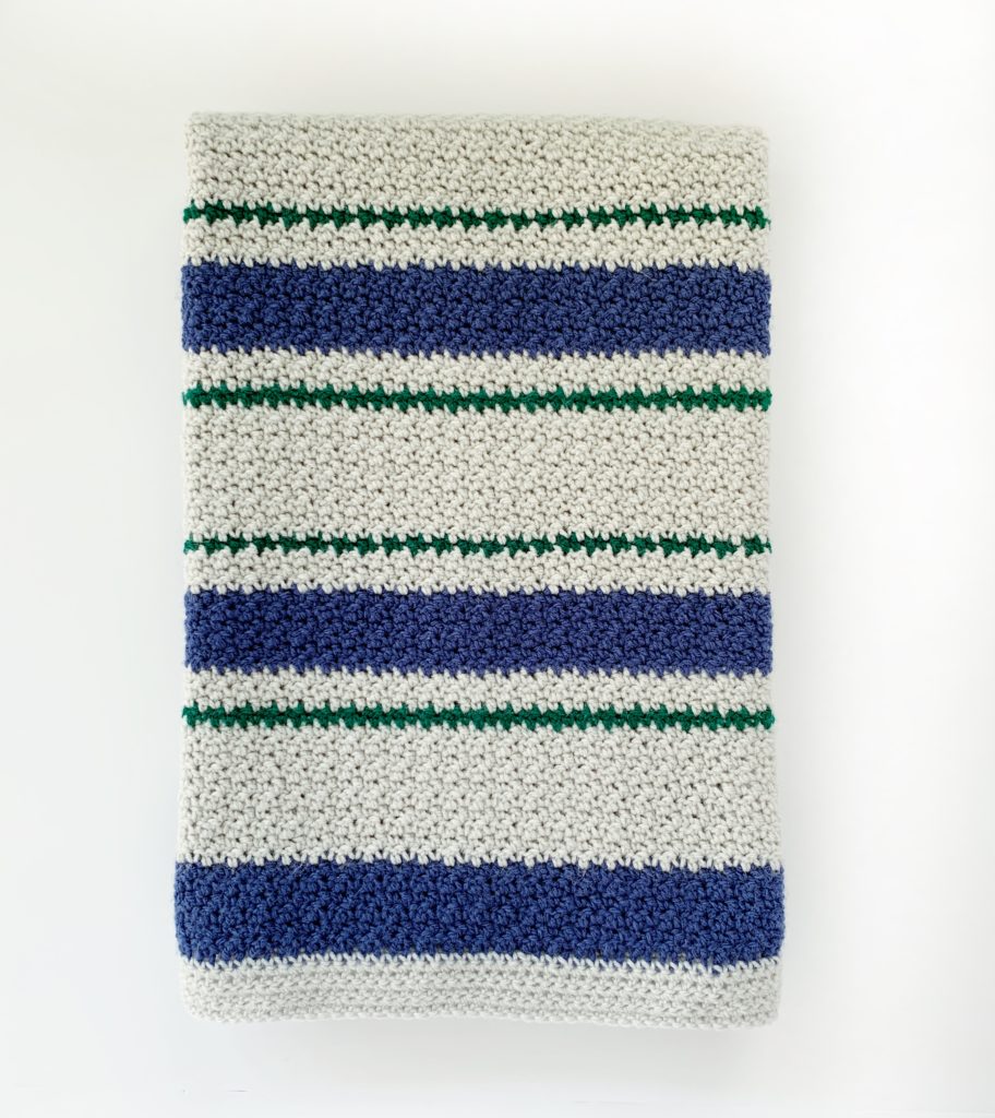 blue green and gray striped blanket
