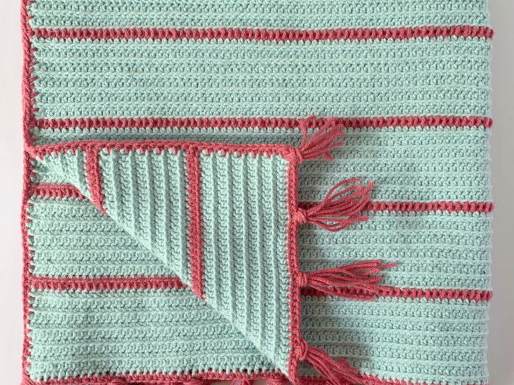 Crochet Mint Stripes and Fringe Blanket