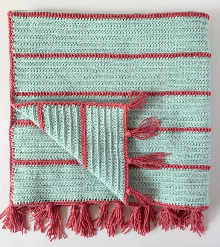Crochet Mint Stripes and Fringe Blanket