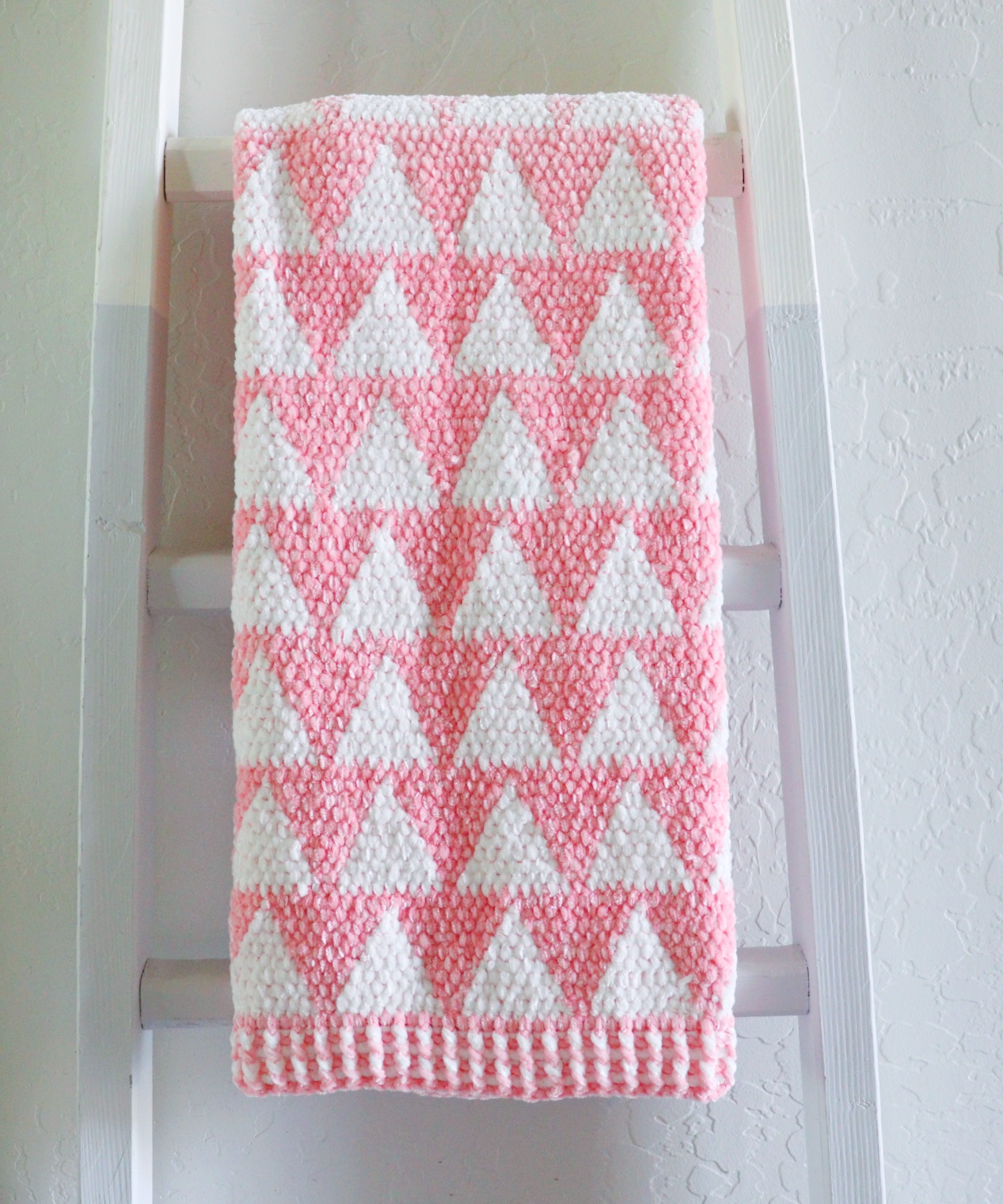 Crochet Velvet Stacked Triangles Blanket in Pink Daisy Farm Crafts