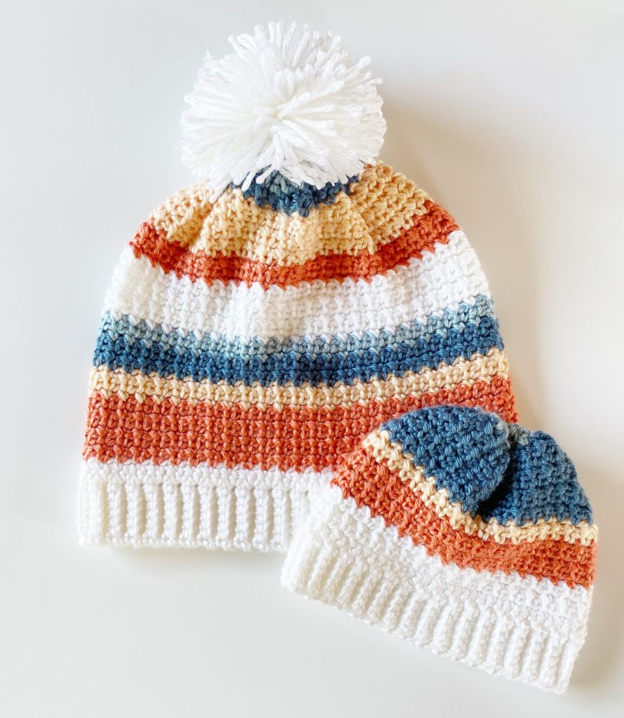 orange and blue shades striped crochet hats