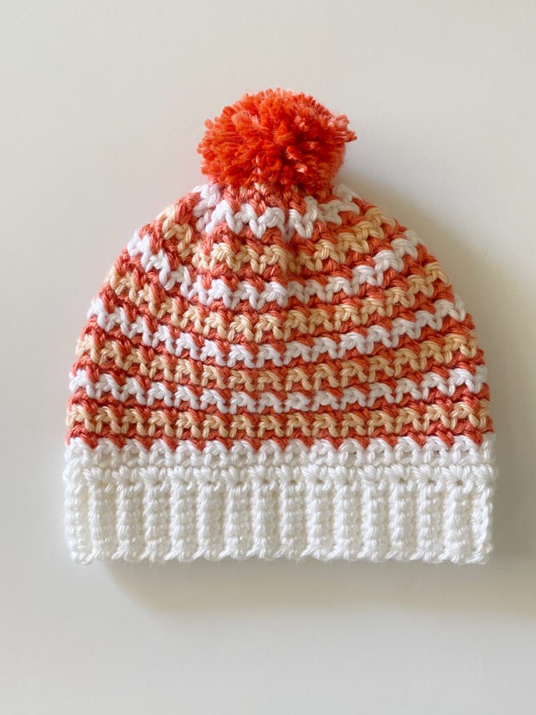 mesh stitch hat in orange and white