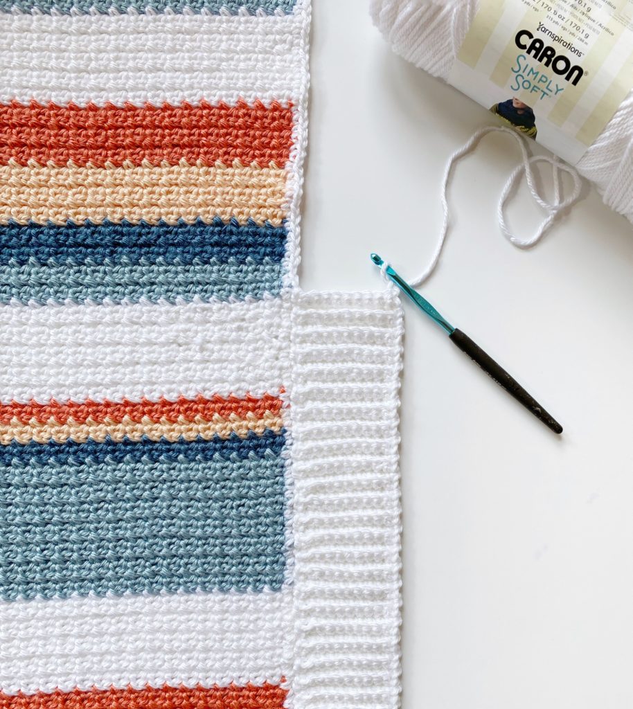 orange and blue shades striped crochet blanket border