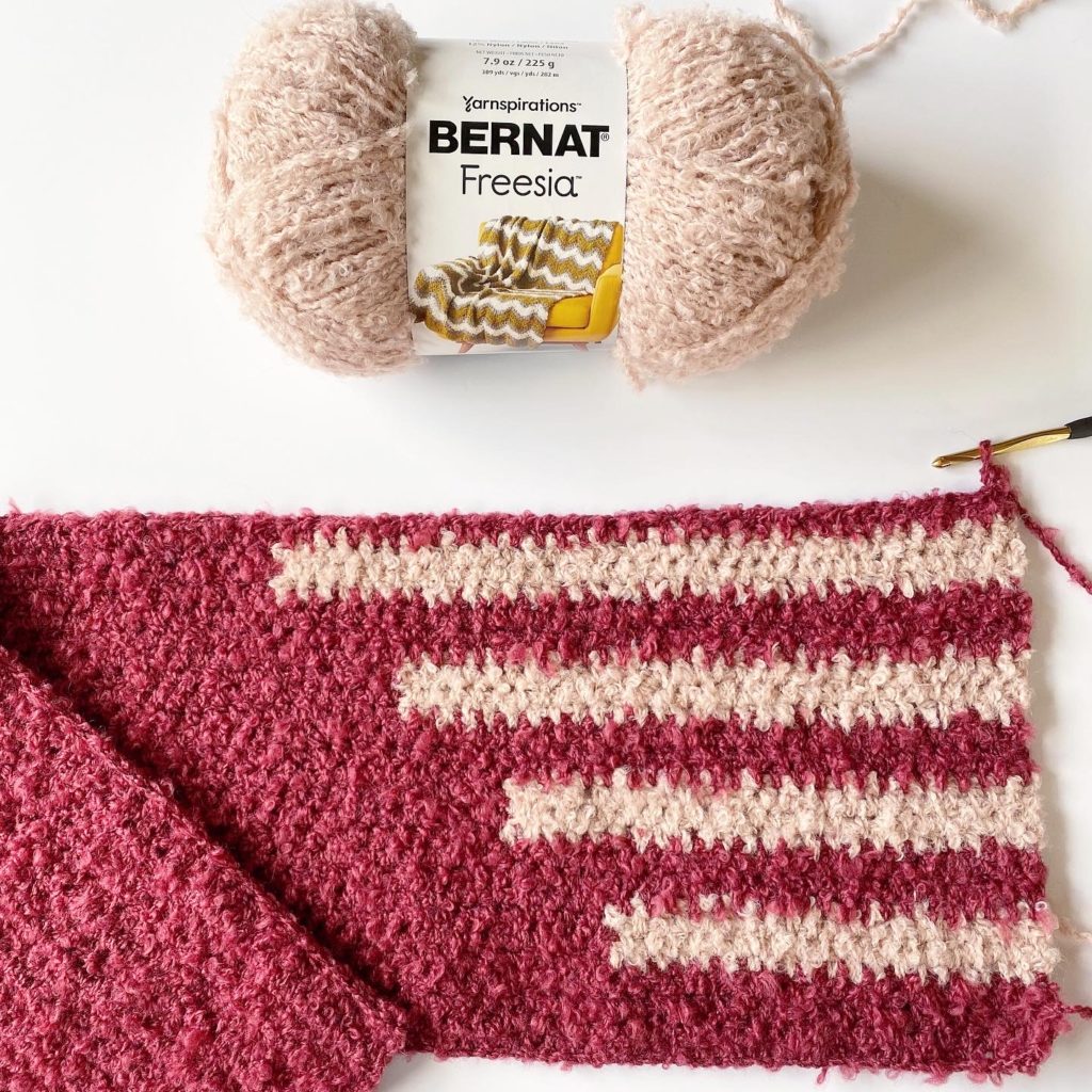 bernat freesia striped crochet blanket in progress