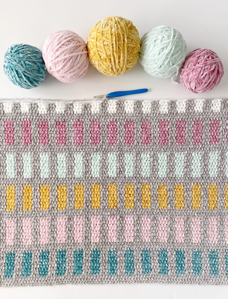 crochet velvet blanket in progress
