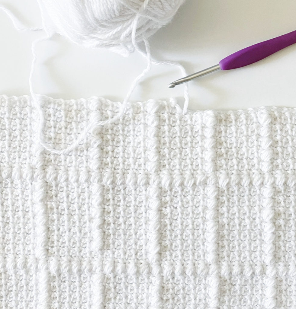 windowpane puff crochet blanket in progress