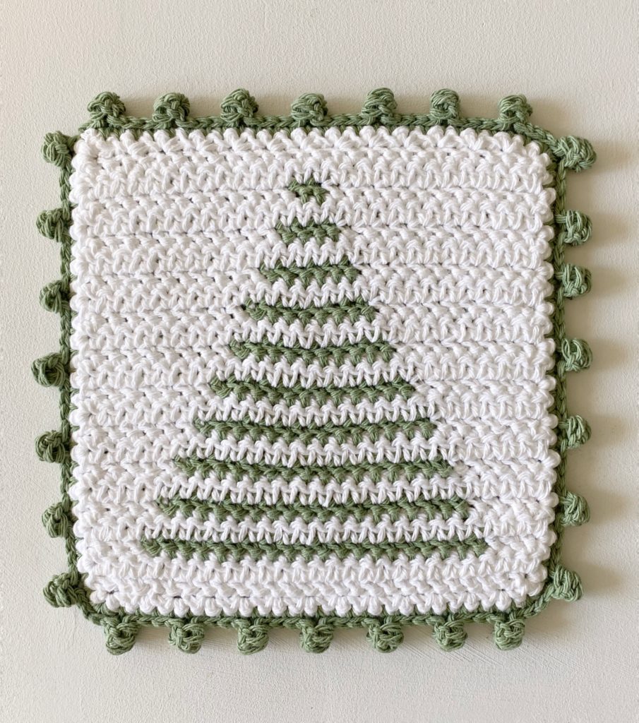 crochet tree striped hot pad with dot border