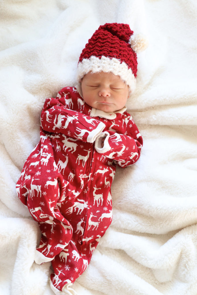 crochet santa hat on baby