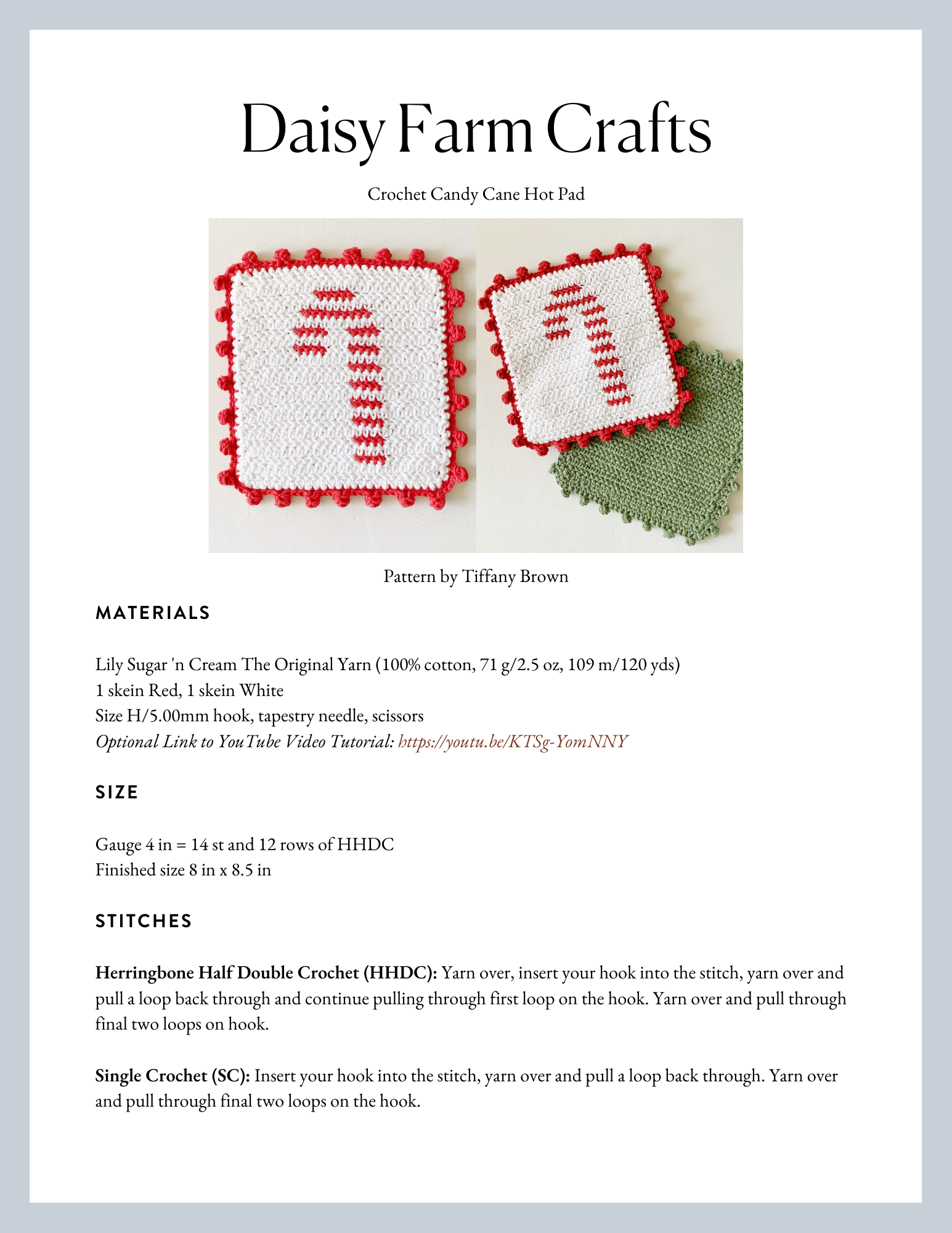Crochet Candy Cane Hot Pad - Daisy Farm Crafts