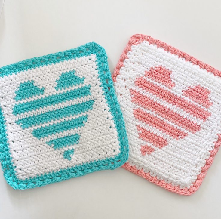 Crochet Striped Heart Hot Pad