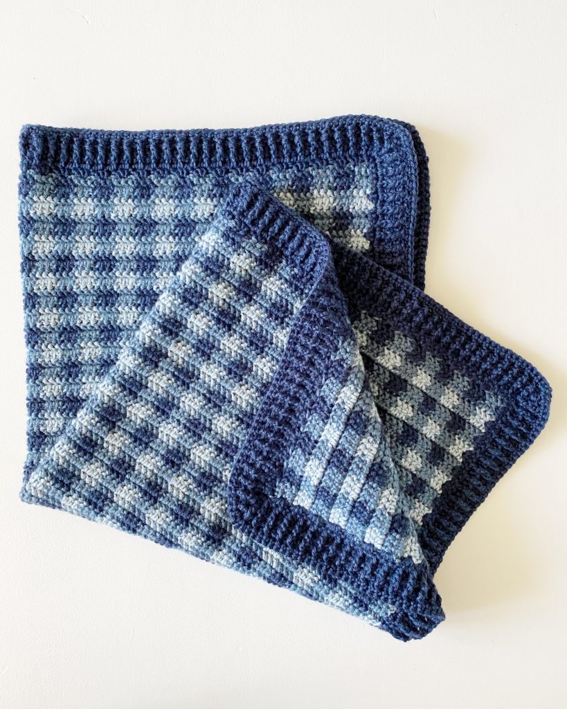 blue mini checked gingham crochet blanket