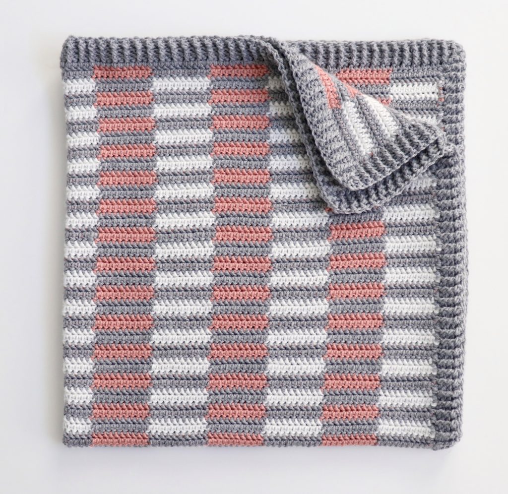 mini half stripe crochet blanket folded