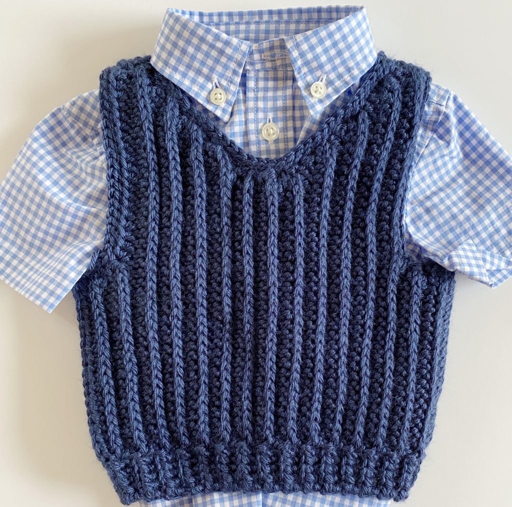 crochet sweater vest with collared shirt