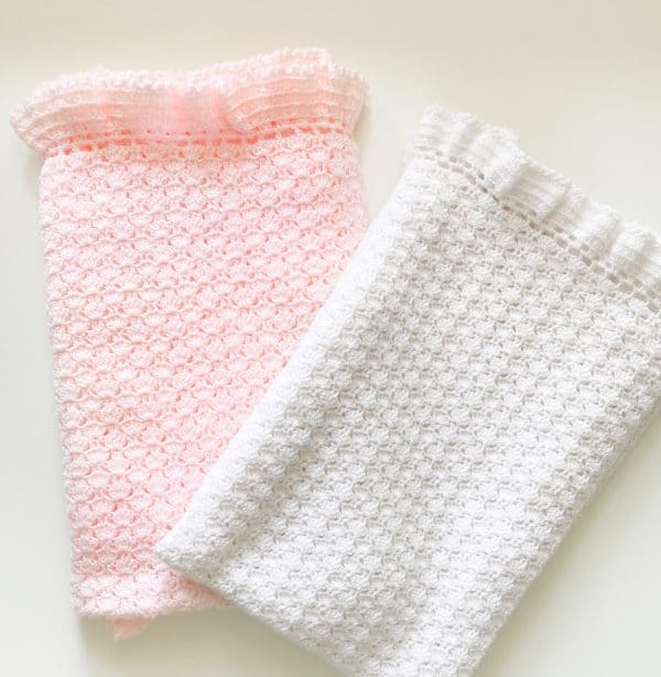 pink and white crochet blankets
