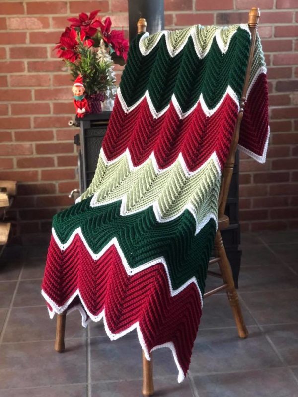 green red crochet chevron blanket