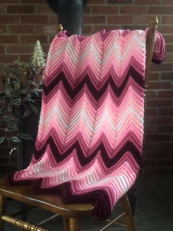 pink shades crochet chevron blanket