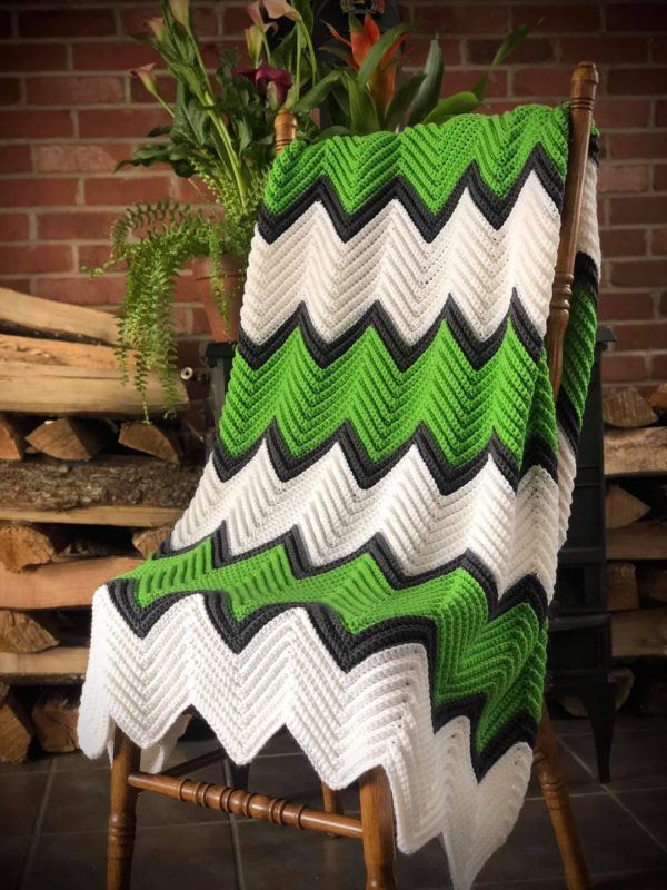 green white black crochet chevron blanket