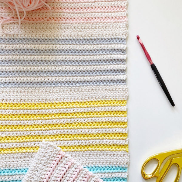 striped crochet blanket in progress