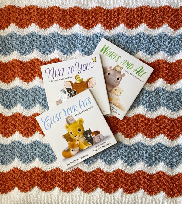 crochet blanket with picture books