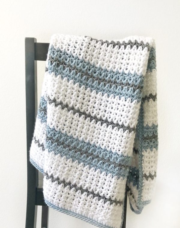 blue white and gray v stitch blanket
