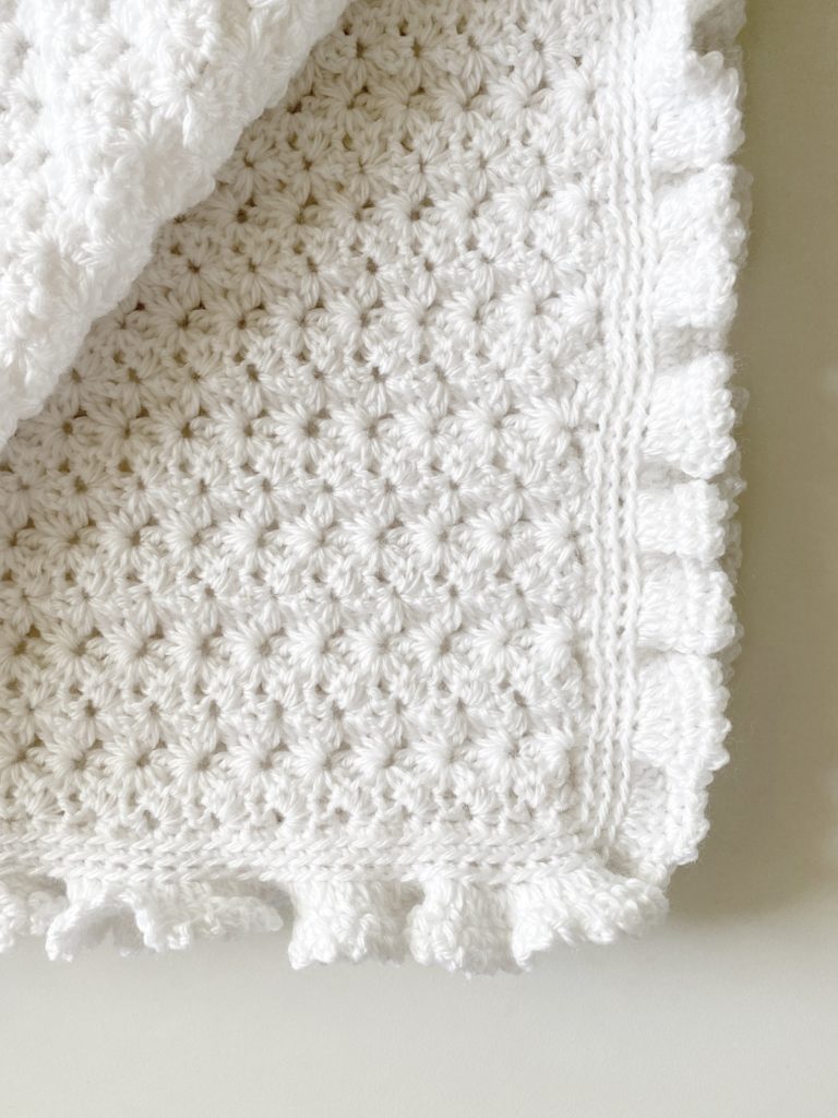 white crochet blanket ruffle border