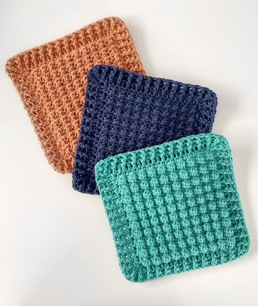 3 textured crochet hot pads