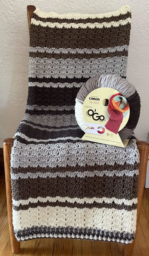 brown gray and white crochet blanket