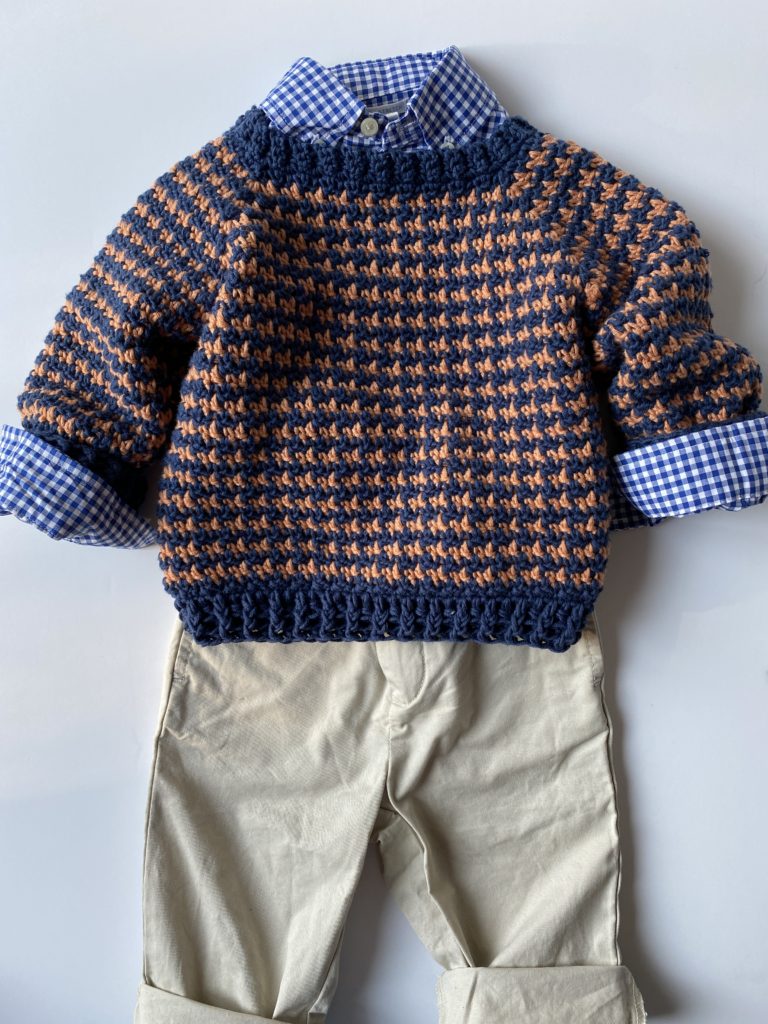 crochet sweater with pants and shirt