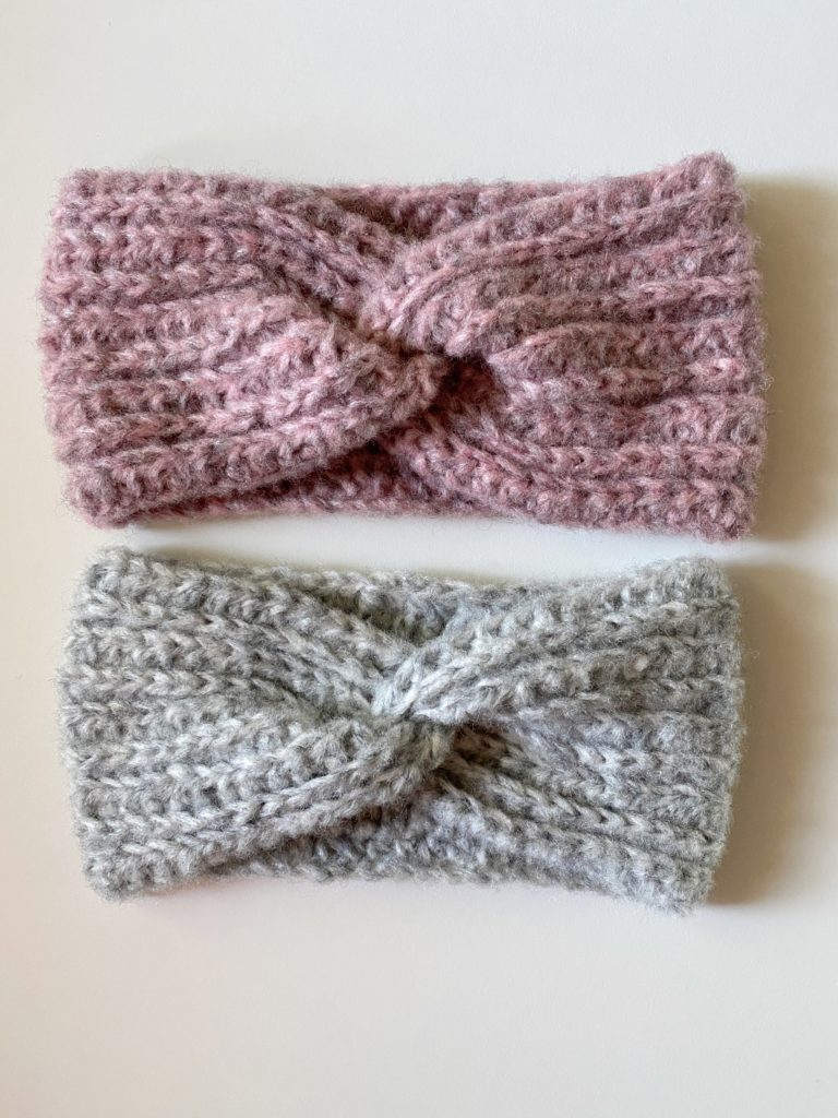 purple and gray crochet headbands