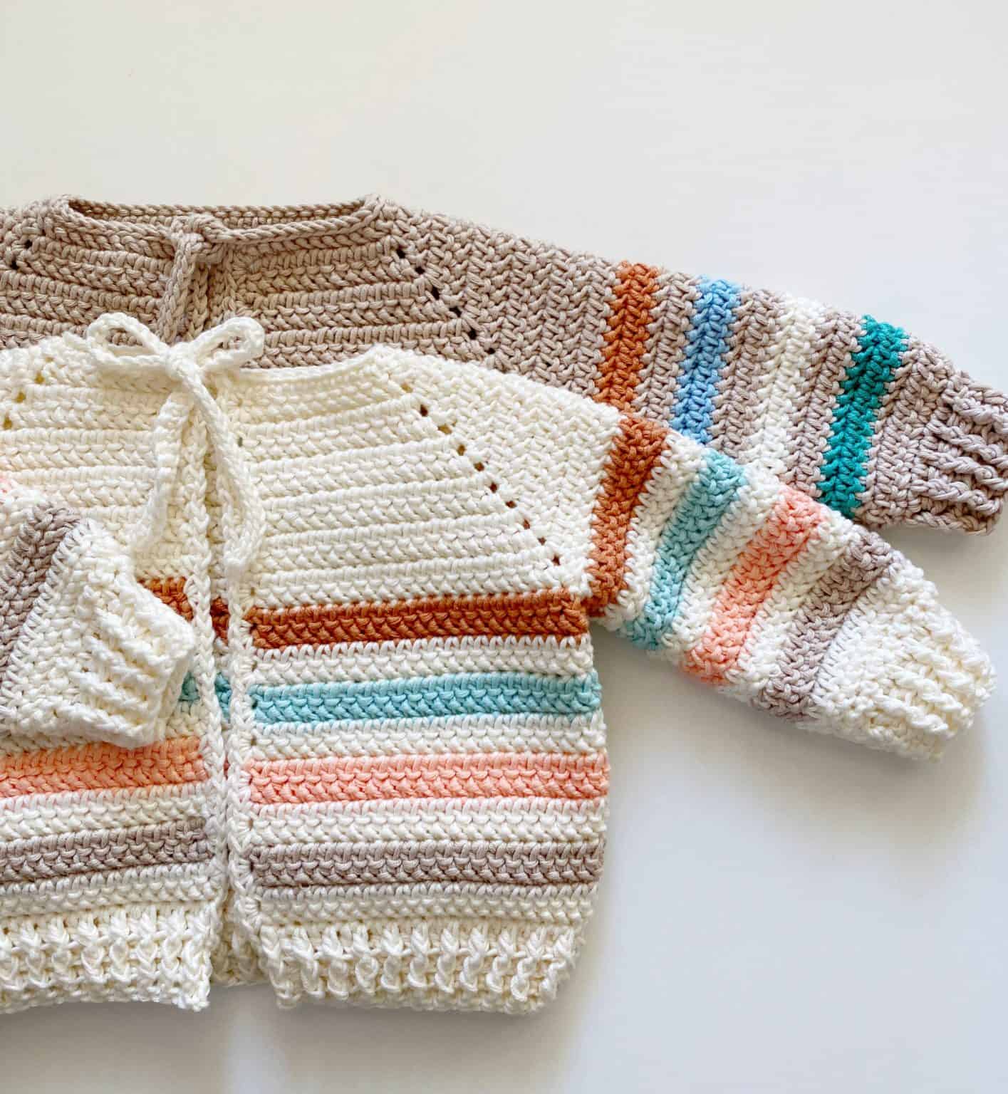 Crochet Cotton Stripes Baby Sweater - Daisy Farm Crafts