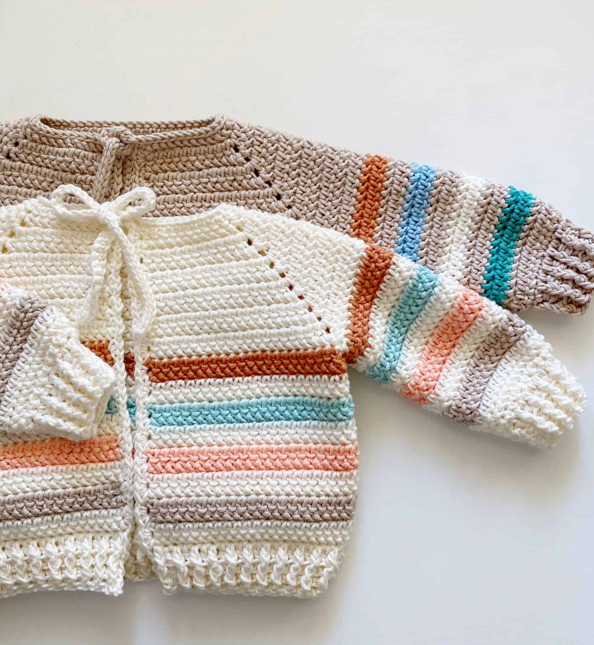 Crochet Cotton Stripes Baby Sweater - Daisy Farm Crafts