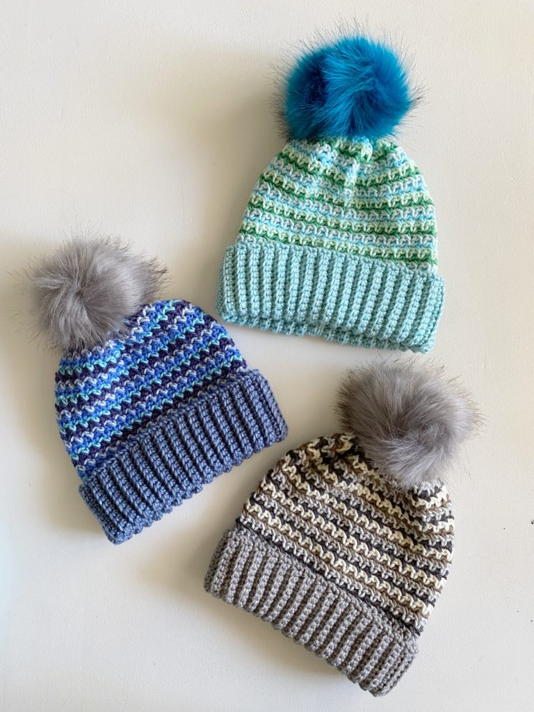 crochet hats with fur pom pom