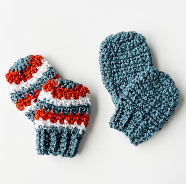 two crochet mittens
