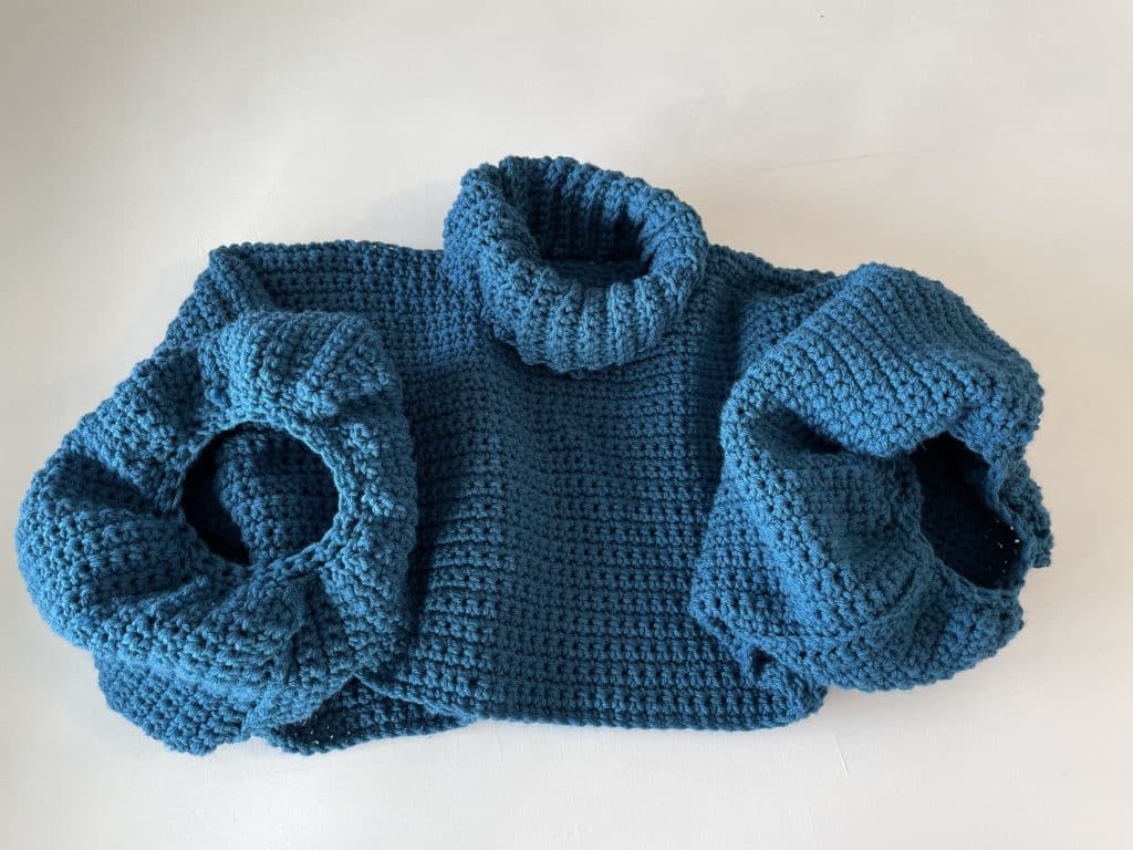 blue crochet sweater