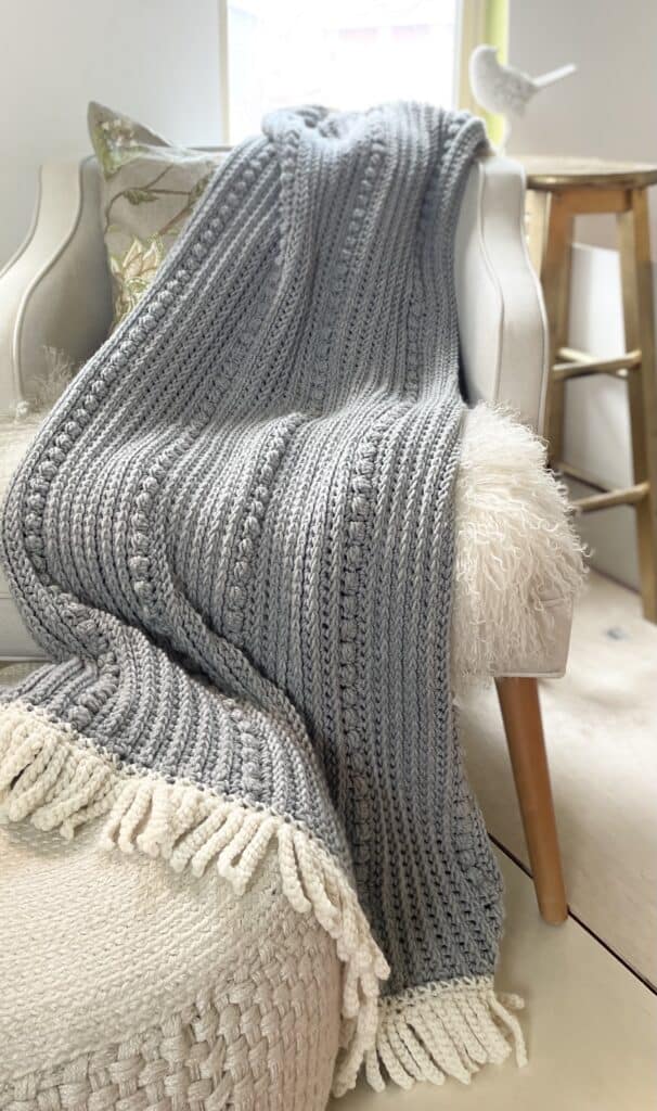 gray crochet blanket