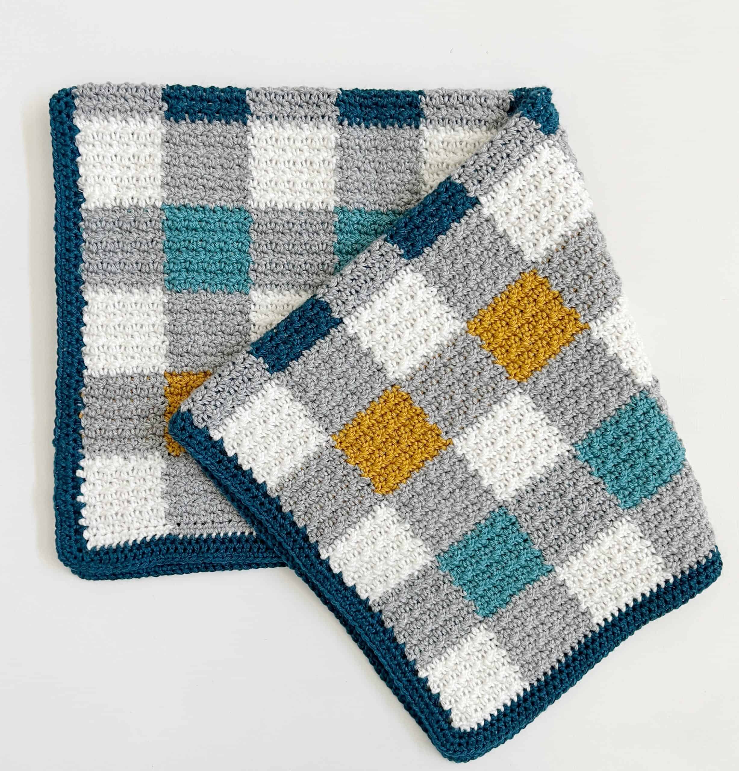 Crochet Crumpled Griddle Stitch Gingham Blanket - Daisy Farm Crafts