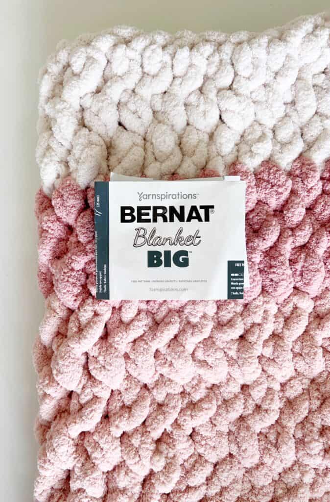 Bernat Blanket Big label on crochet blanket