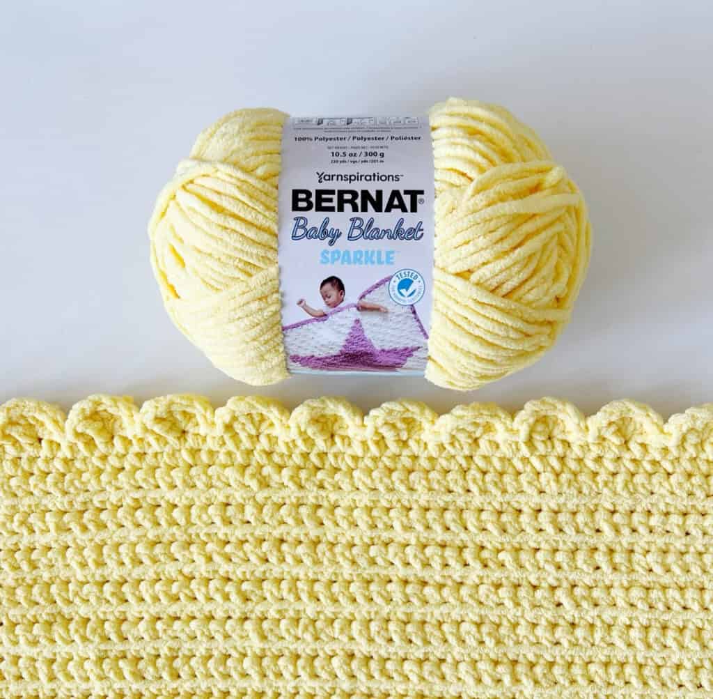 yellow crochet blanket with one skein
