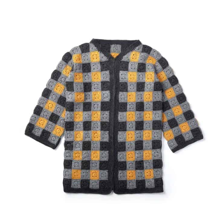 Image for Free Easy Patons Buffalo Plaid Cardigan Crochet Pattern