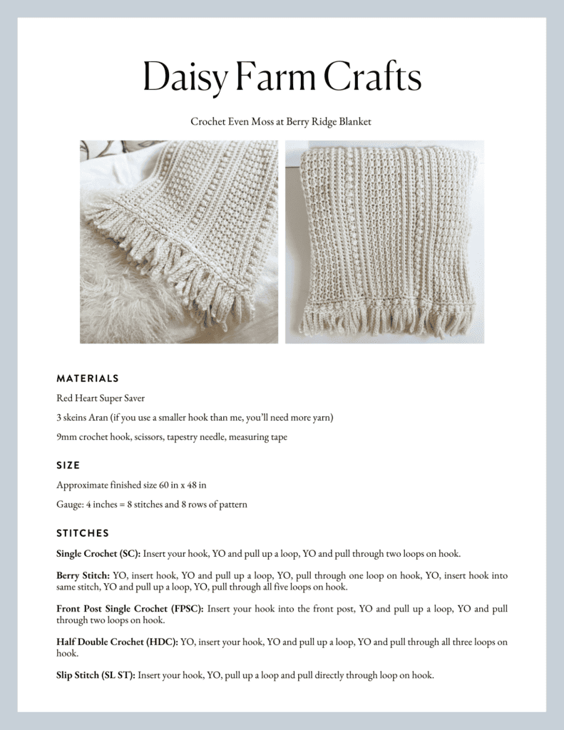 Crochet Modern Even Moss Blanket - Daisy Farm Crafts