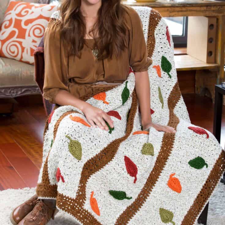 Image for Free Easy Red Heart Falling Leaves Throw Crochet Pattern
